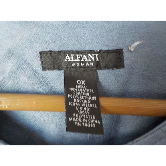 Alfani Blue Motto Jacket Faux Leather Mid Length Zip Pockets Women size 0X (12) - Picture 5 of 10